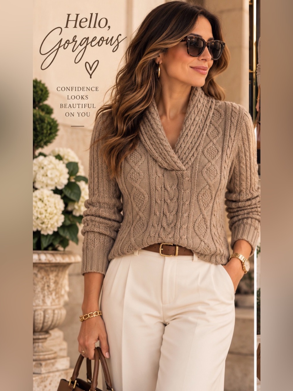 Jeanne Pierre 100% Cotton Cable Knit Shawl Collar Sweater M